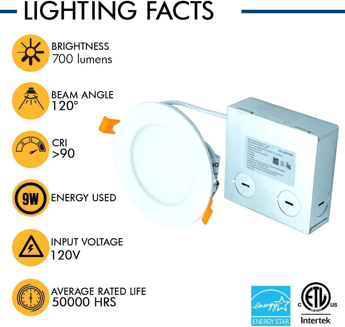 4 Inch Dimmable LED 5CCT Ultra-Slim Recessed Downlight with Junction Box, 9 Watts, 700 Lumen, ES Qualified, UL Listed (4)