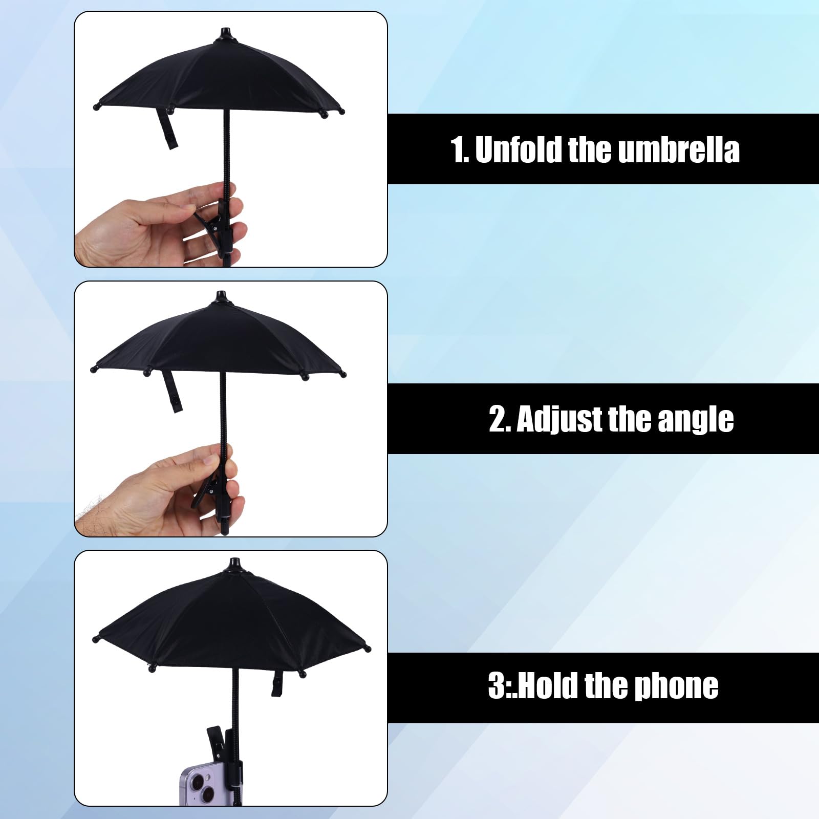 BOXOB Clips de Paraguas para Teléfono Ajustables Parasol Celular Cubre Sombra Proteger Pantalla del Sol Lluvia