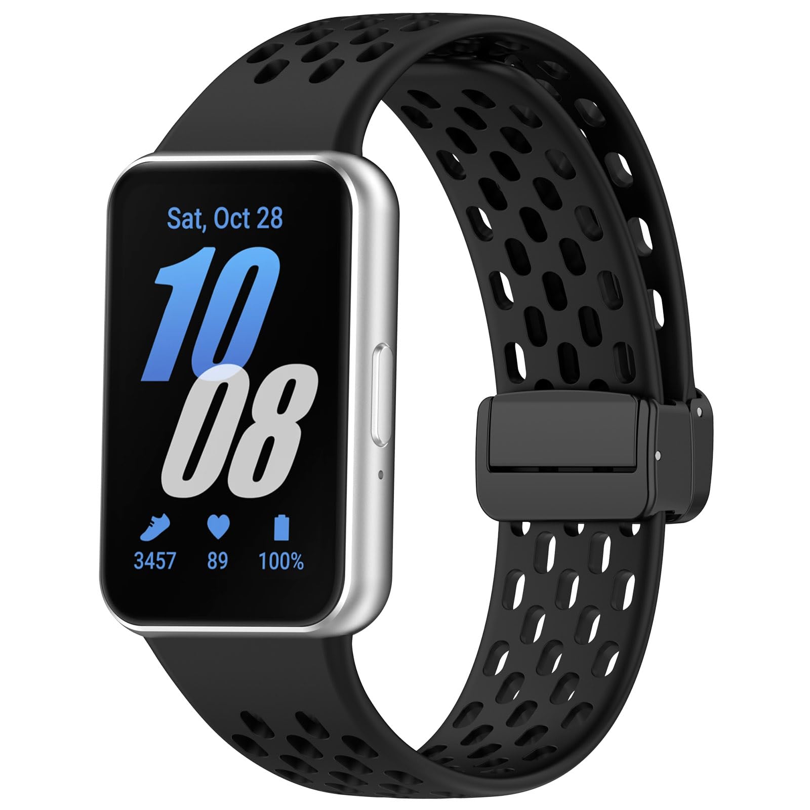 Gheper Replacement Watchband Compatible with Samsung Galaxy Fit3[2024] SM-R390 Magnetic Folding Buckle Design Silicone Sport Wristband Band Bracelet Quick Release Strap