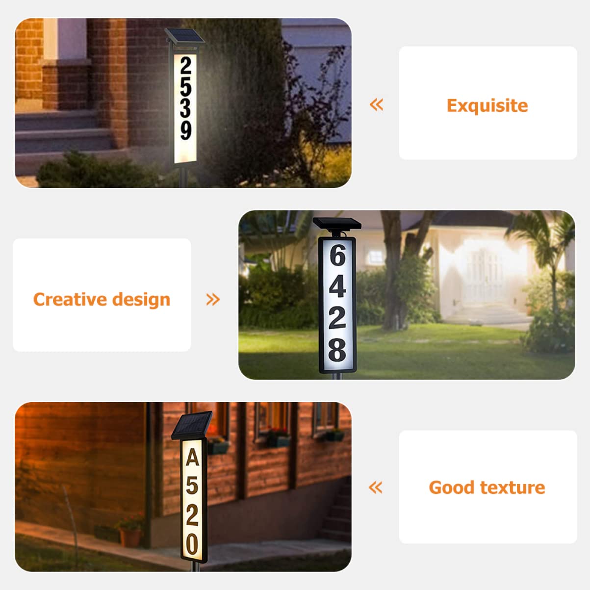 DOITOOL Targa Civico Solare per Esterno, Numero Casa Luminoso, Plastico Nero, Illuminazione per Giardino e Patio