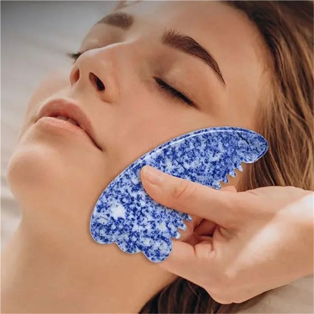 Großes Sodalith-Sägezahn-Gua-Sha-Werkzeug, Blaue Schönheitsprodukte, GuaSha-Massagestab, Hautpflege, Kopf-Akupunkturpunkt-Zeigekamm