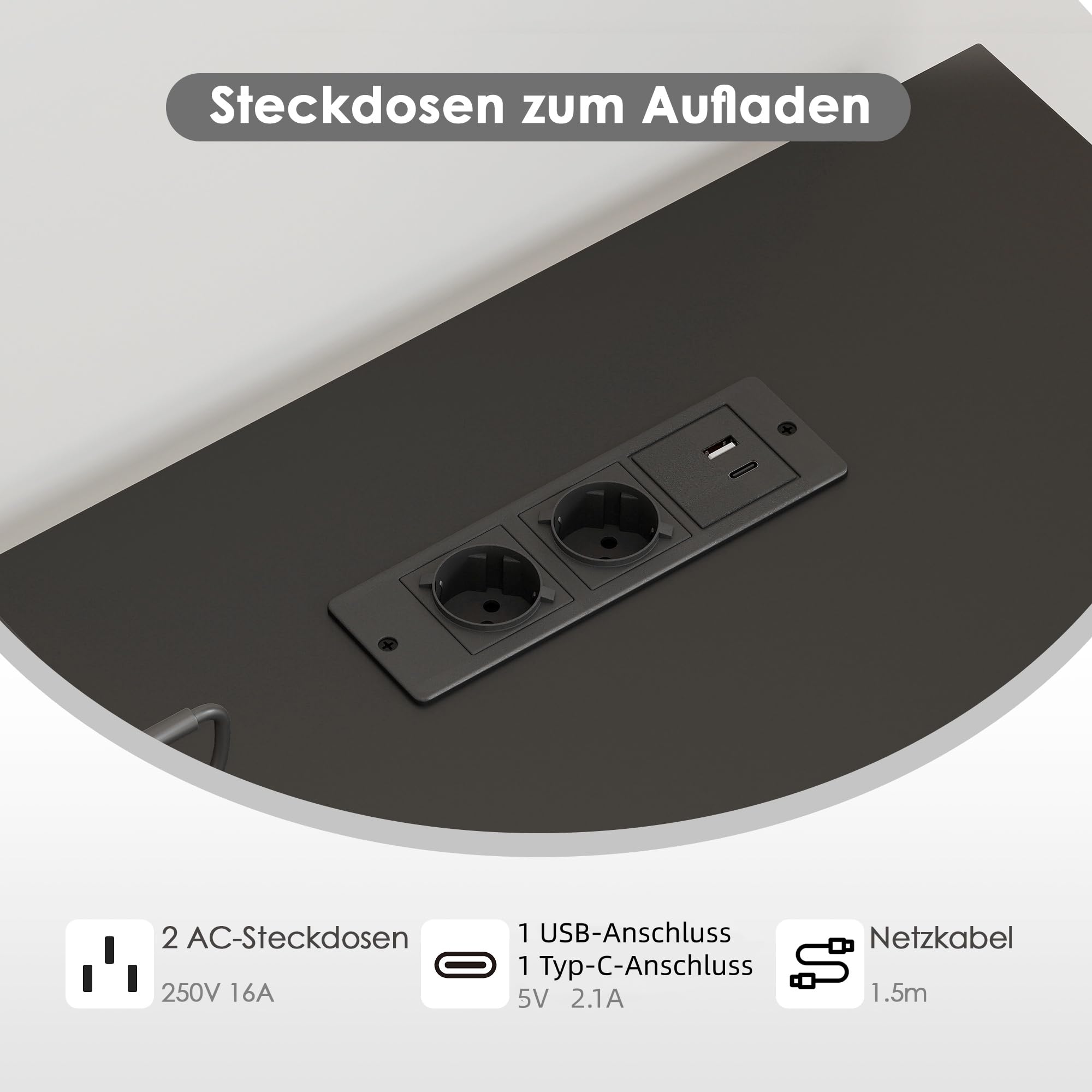L-Förmiger Schreibtisch 140cm mit Tastaturauszug Gamingtisch mit USB-Ladeanschluss & Steckdose Computertisch mit RGB Beleuchtung & Schubladen für Arbeit, Studium, Freizei, Schwarz