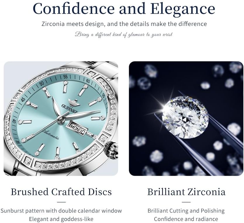 OUPINKE Women’s Automatic Watch Rose Gold Diamond Dial Luxury Elegant Wristwatch Sapphire Crystal Luminous Waterproof - Image 5