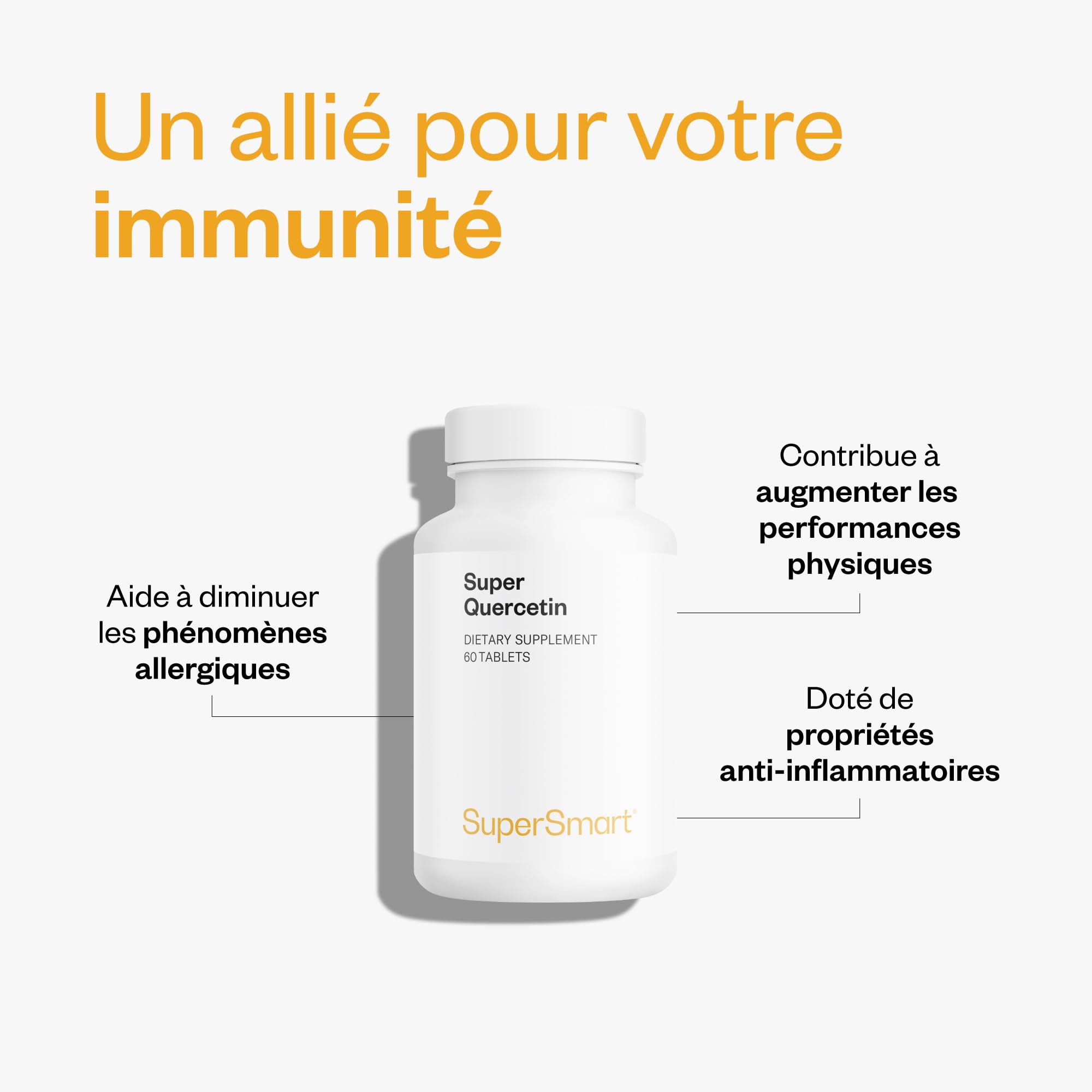Super Quercétine - Diminue les Allergies - Renforce l'Immunité - 70% Mieux Absorbé que la Quercétine Classique - 60 gélules vegan - Supersmart