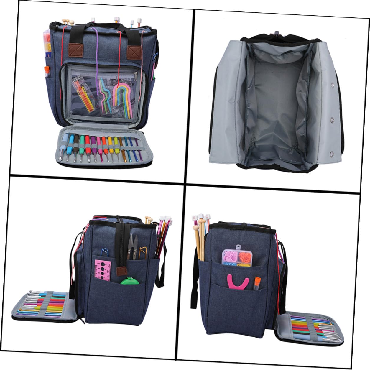 LIFKOME Modische Wollgarn Aufbewahrungstasche Grau Großer Organizer mit Mehreren Fächern Schultertasche für Strick und Häkelzubehör Praktischer Heimwerkerbedarf Organizer