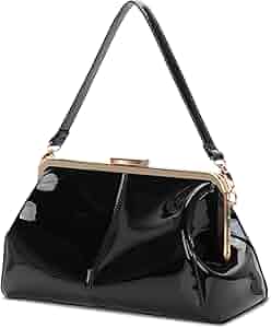 Vintage Kiss Lock Handbags Shiny Patent Leather Evening Shoulder