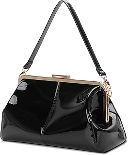 MICOM Vintage Kiss Lock Handbags Shiny Patent Leather Evening Clutch Purse Tote Bags with Two Straps