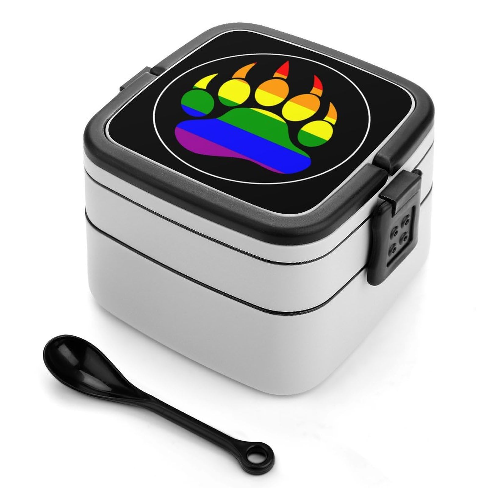 CGSBNGHA LGBT Gay Rainbow Bear Paw Bento Lunch Box 2 Layer Lunchbox Food Container for Adults Office