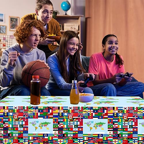 Image of CMUSKO International Flag Table Cover, 3 Pieces World Flags Party Tablecloth, Rectangle Plastic Checkered Flag Table Coth for Soccer Sports Friend Gatherings Celebration Party Supplies, 108x180cm