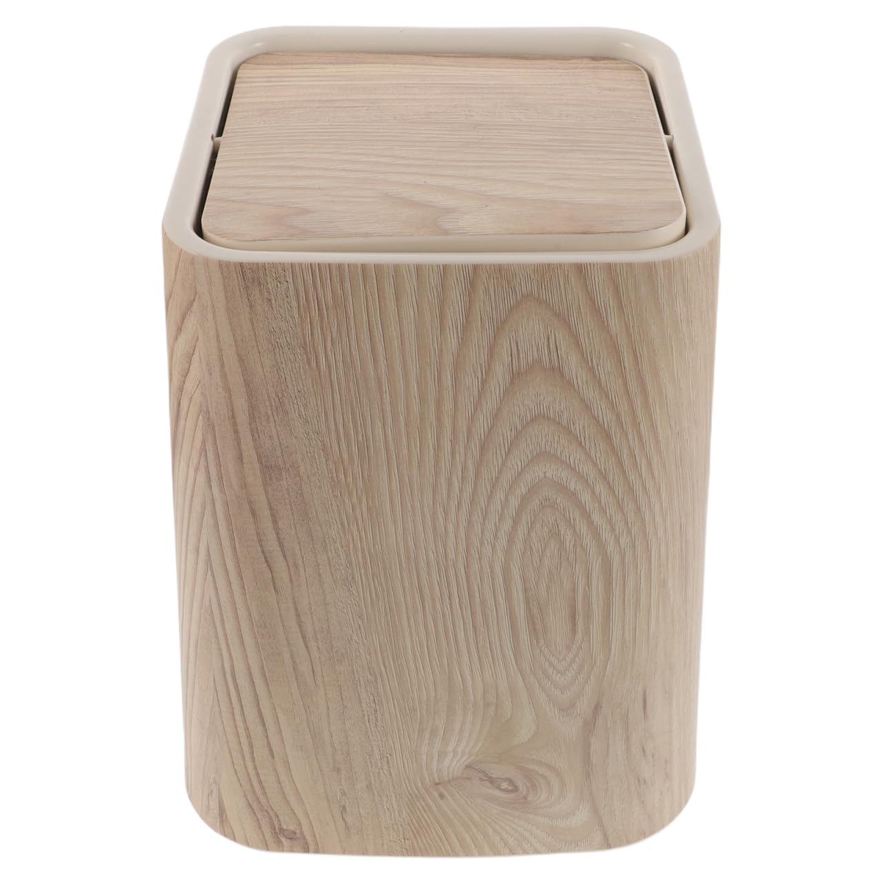 TOYANDONA Basurero con tapa abatible: 8,5 L, imitación madera, con tapa. Papelera estética. Papelera retro para sala de estar, hotel y baño.