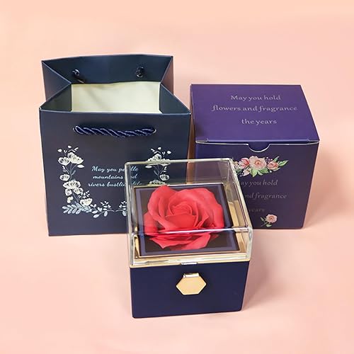 JYCMMFC Caja de anillo de rosa que gira 360, joyero de terciopelo eterno, caja de rosas eternas, boda, día de San Valentín, día de la madre, regalos