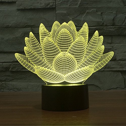 Led Night Light,Wonfast 3D Visualization Amazing Optical Illusion 7 Color Changing Touch Button Usb Powered Home Decor Lamp Desk Lamp Gift For Kids Christmas (Lotus) #TOP5