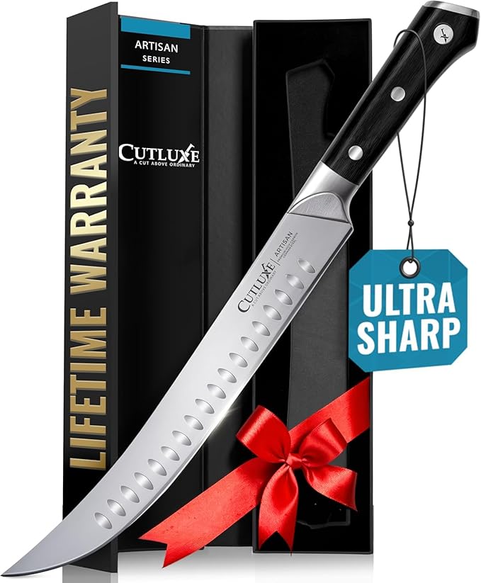 Cutluxe 10 inch cimeter butcher knife with curved blade