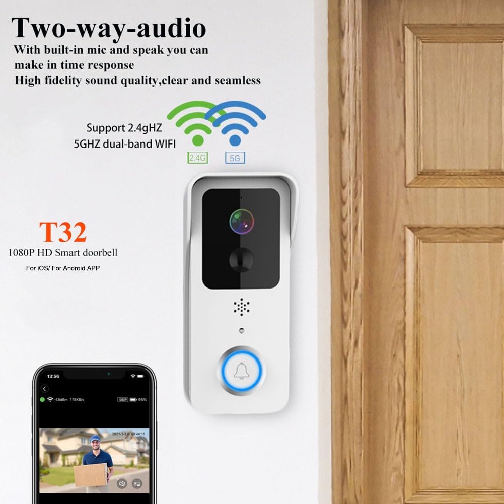 Campanello video 1080P 5G 2.4G per WiFi Dual Band per Tuya App Audio bidirezionale IP65 Resistente alle intemperie Campanello di sicurezza esterna Alimentato ACDC Nero