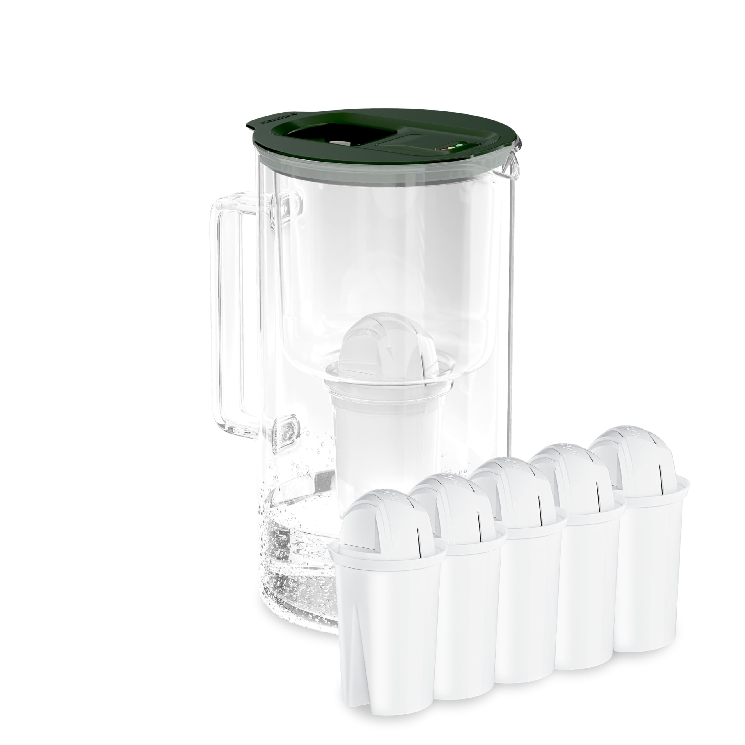 Wessper jarra agua cristal 2l con Contador LED, 5 filtros classic - Verde | jarra filtradora de agua, filtro carbon activo, jarra con filtro de agua classic, sin BPA