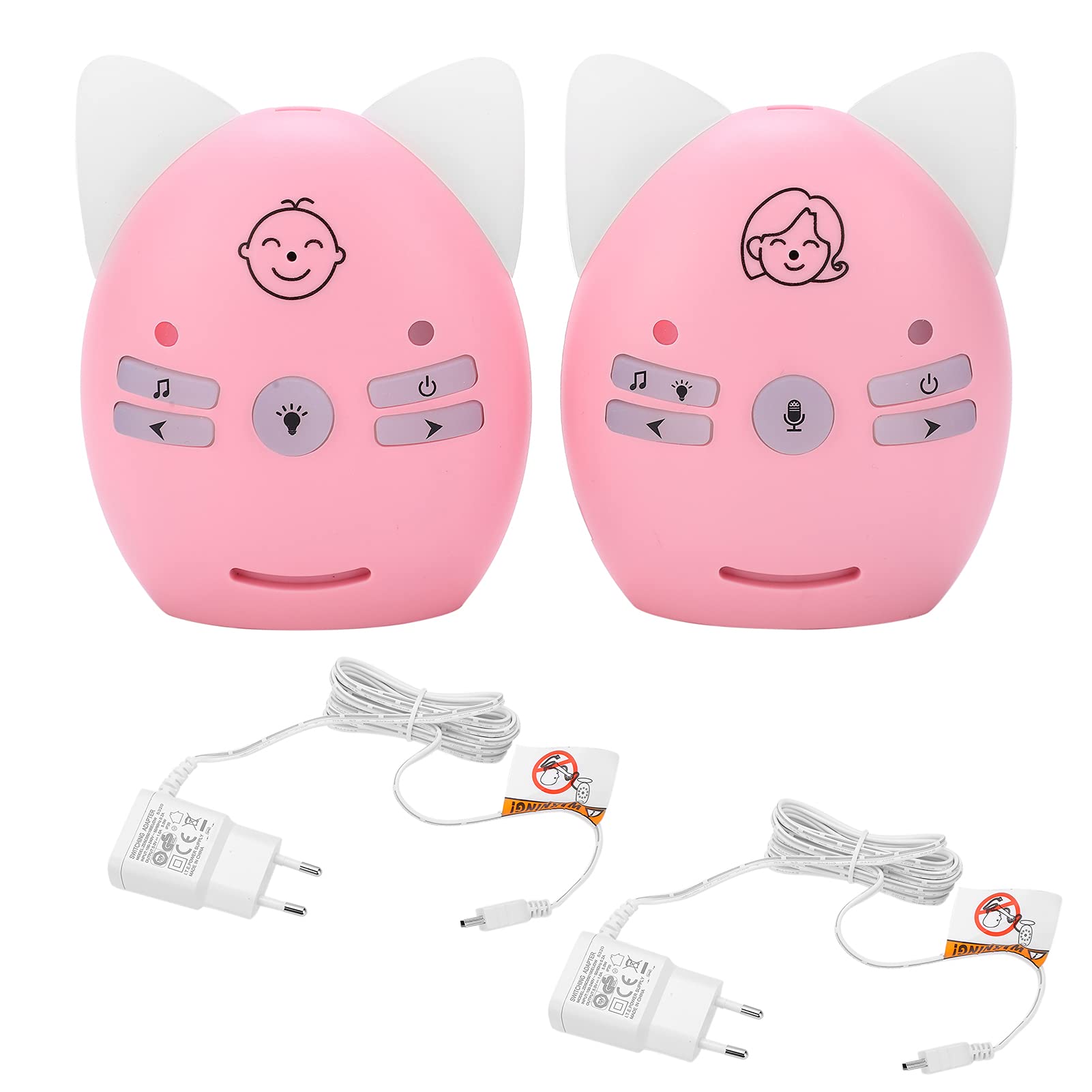 Babyphone Audio sans Fil, Design Dessin animé, avec Conversation Bidirectionnelle, Veilleuse Musicale, Portée de 300 M (Plug EU (100-240V AC))