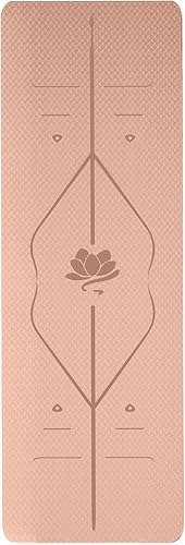 Tapete de yoga ecológico TPE antideslizante de 1/3 pulgadas de grosor (0.315 in) 72 x 24 pulgadas, líneas de alineación, agarre de doble capa,
