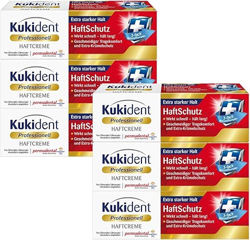 Kukident Professionell Haftcreme - Haftschutz für Zahnprothesen, extra starker Halt - Schnelle, langanhaltende Wirkung, 6x 40g Kukident Professionell Haftcreme - Haftschutz für Zahnprothesen, extra starker Halt - Schnelle, langanhaltende Wirkung, 6x 40g
