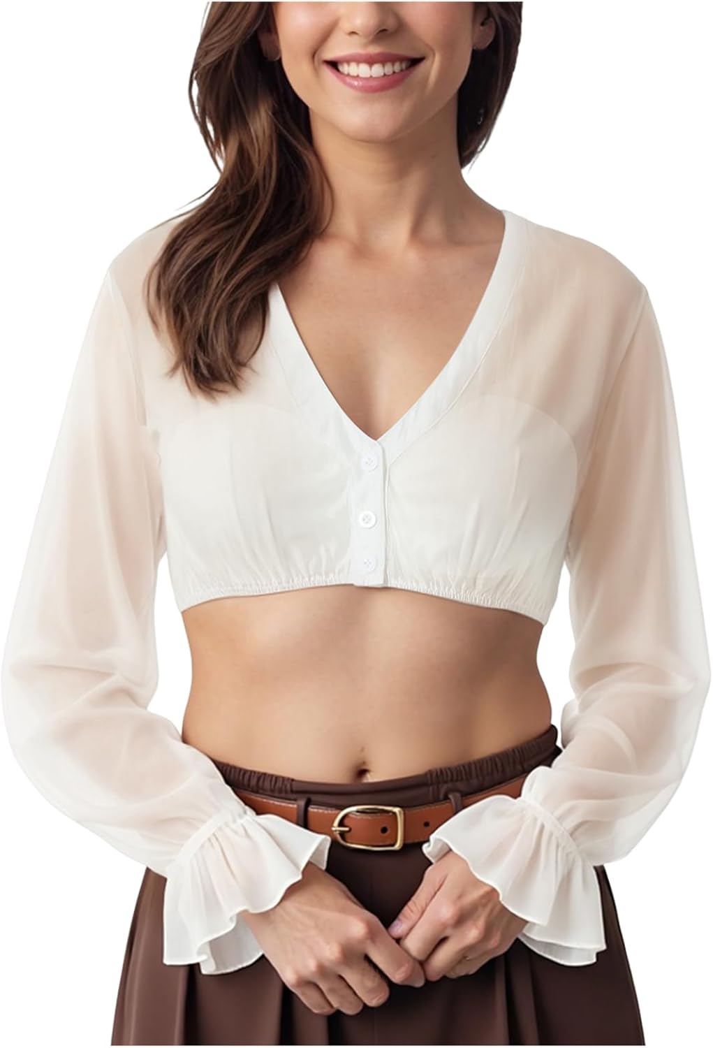 Gwnauz Dirndlbluse Langarm Weiß - Trachtenbluse Mit V-Ausschnitt Für Oktoberfest & Bayerische Feste