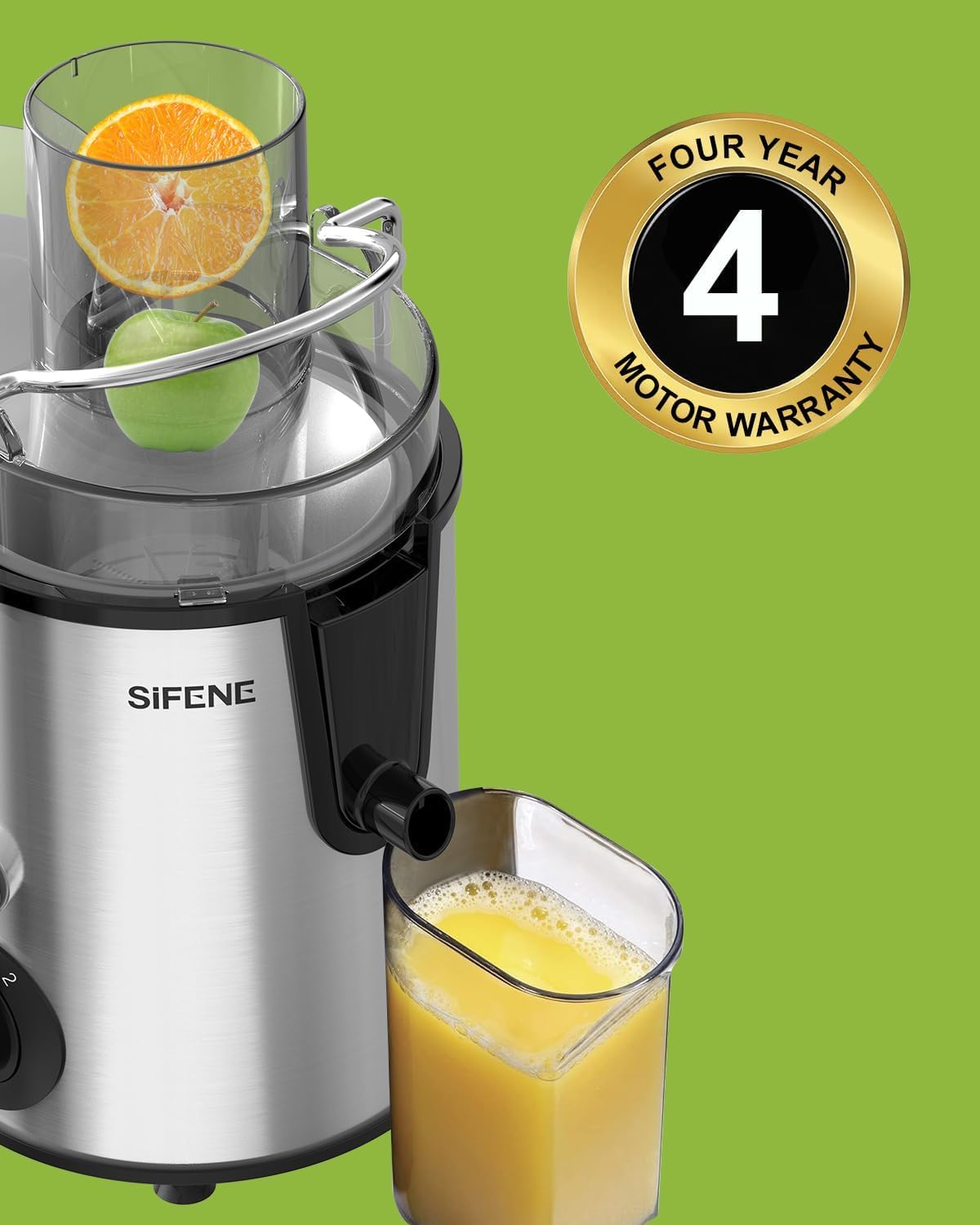 Exprimidor rápido, exprimidor centrífugo con boca grande de 3 pulgadas para frutas y verduras enteras, fácil de limpiar, exprimidor de cocina de acero inoxidable sin BPA 5