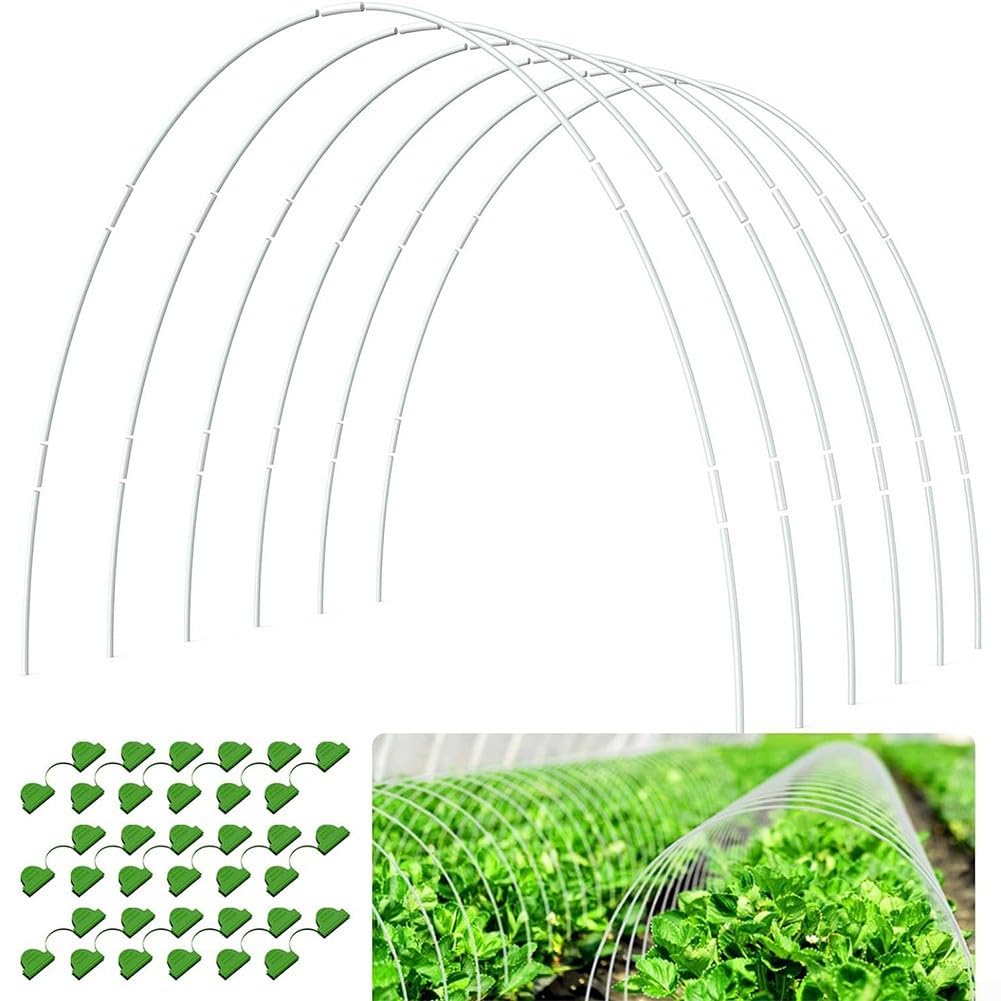 Cerchi da giardino in fibra di vetro per aiuole rialzate, set di connettori resistenti alle intemperie, parti in metallo e plastica, telaio per tunnel fai da te per serre (100 pezzi)