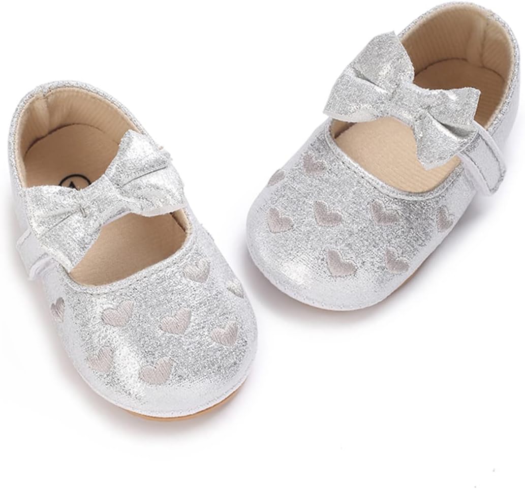 LAFEGEN Baby Girls Mary Jane Flats with Bownot Non Slip Soft Sole PU Leather Newborn Infant Toddler First Walker Cirb Dress Shoes