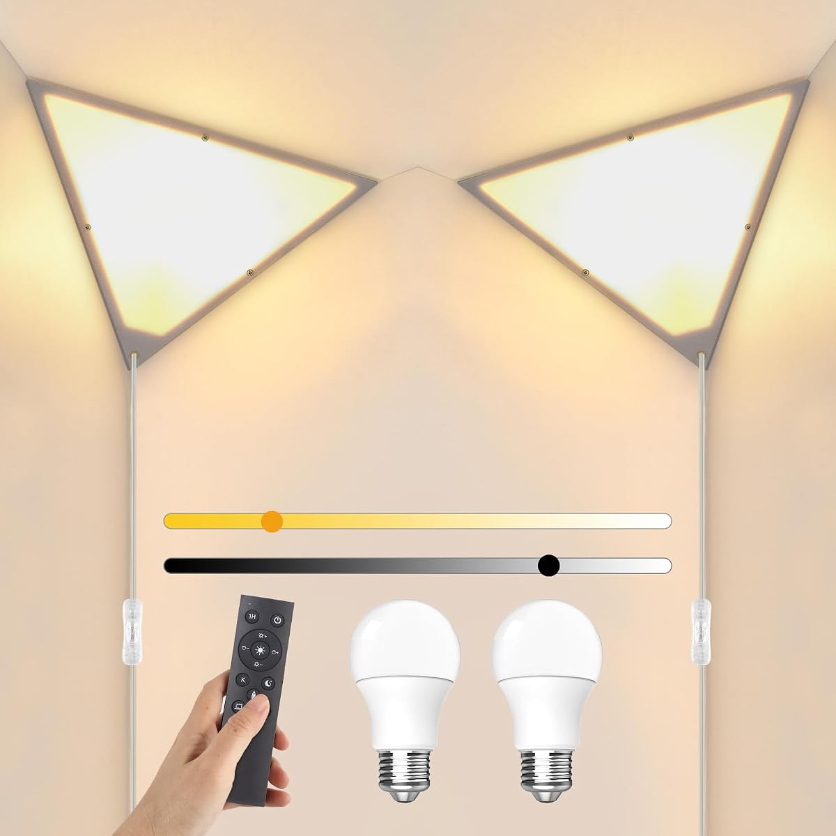 Zlierop Corner Light 2 Pack with 9W LED Bulb, Dimmable Acrylic Shade, 3 Color