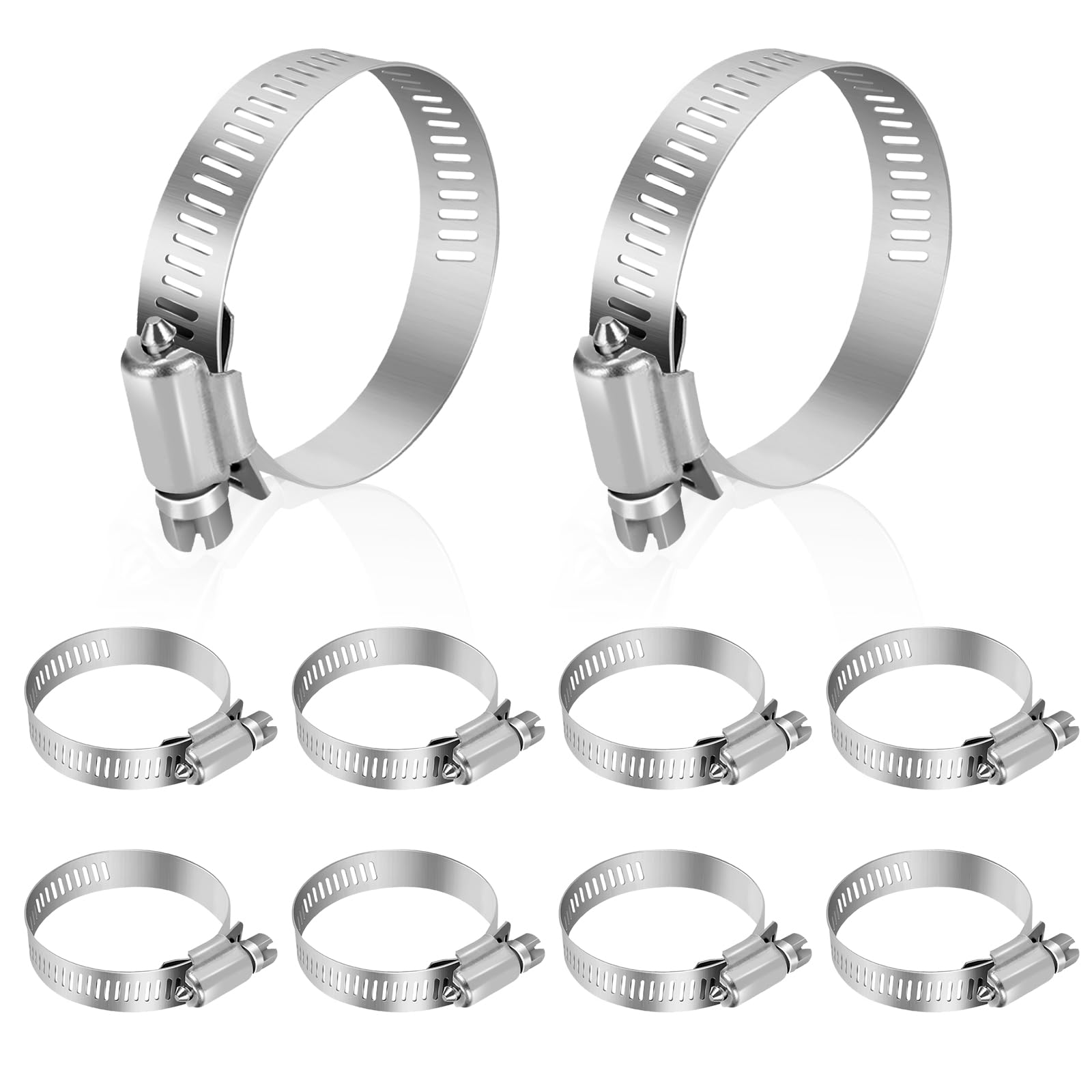 10 PCS Hose Clamp, Stainless Steel Hose Clamps 1 1/2 Inch to 2 1/2 Inch, Large Adjustable Worm Gear Hose Clamp Assortment Kit Pipe Tool for Fuel Line,