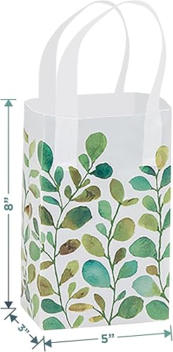 Miniatura 9 de HOME & HOOPLA Spring Greenery - Bolsas de regalo de plástico con hojas verdes en acuarela y bolsas para recuerdos de fiesta, tamaño mediano de 8 x 4