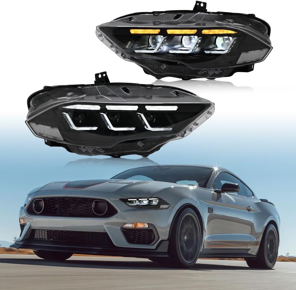 Update 2024 Style Headlamp for 2018-2023 Ford Mustang GT EcoBoost Premium Bullitt Mach 1 Headlight Coupe Convertible Accessories Sequential Signals Lights (B)