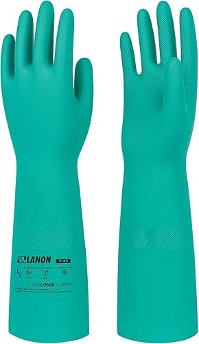 LANON Guantes de nitrilo resistentes a los químicos, guantes de trabajo de seguridad reutilizables y resistentes, protección ácida, álcalis y