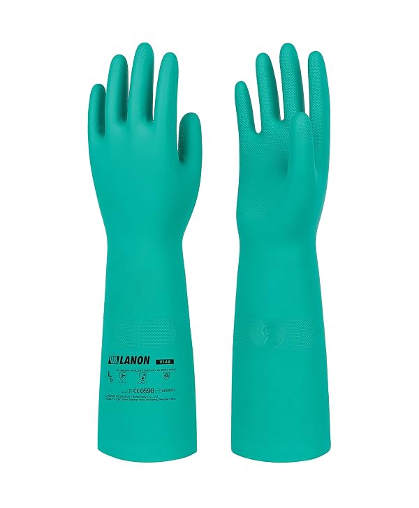 LANON 18" Long Nitrile Chemical Resistant Gloves,Unlined,Green,XXLarge by LANON Protection - Used condition - US$14.42