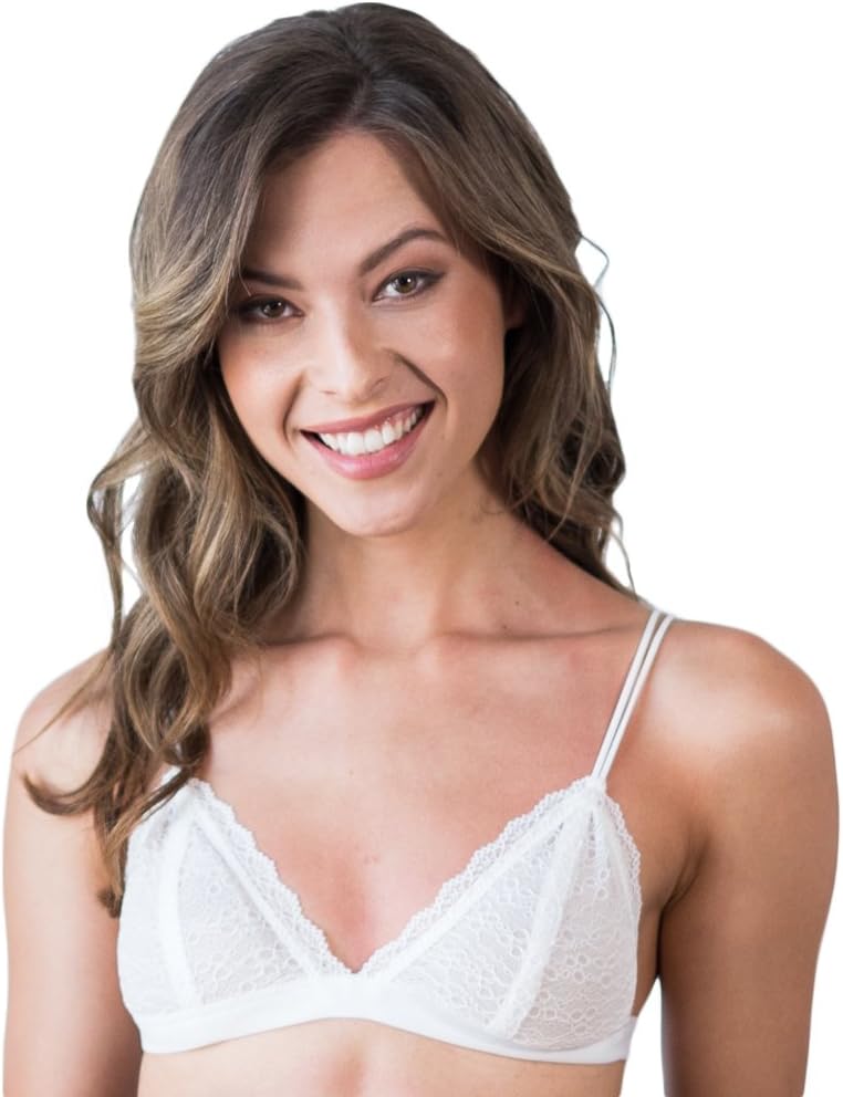 Simply Lace Triangle Bralette (for A-C Cups) Eyelet Lace White Small Wireless Bra