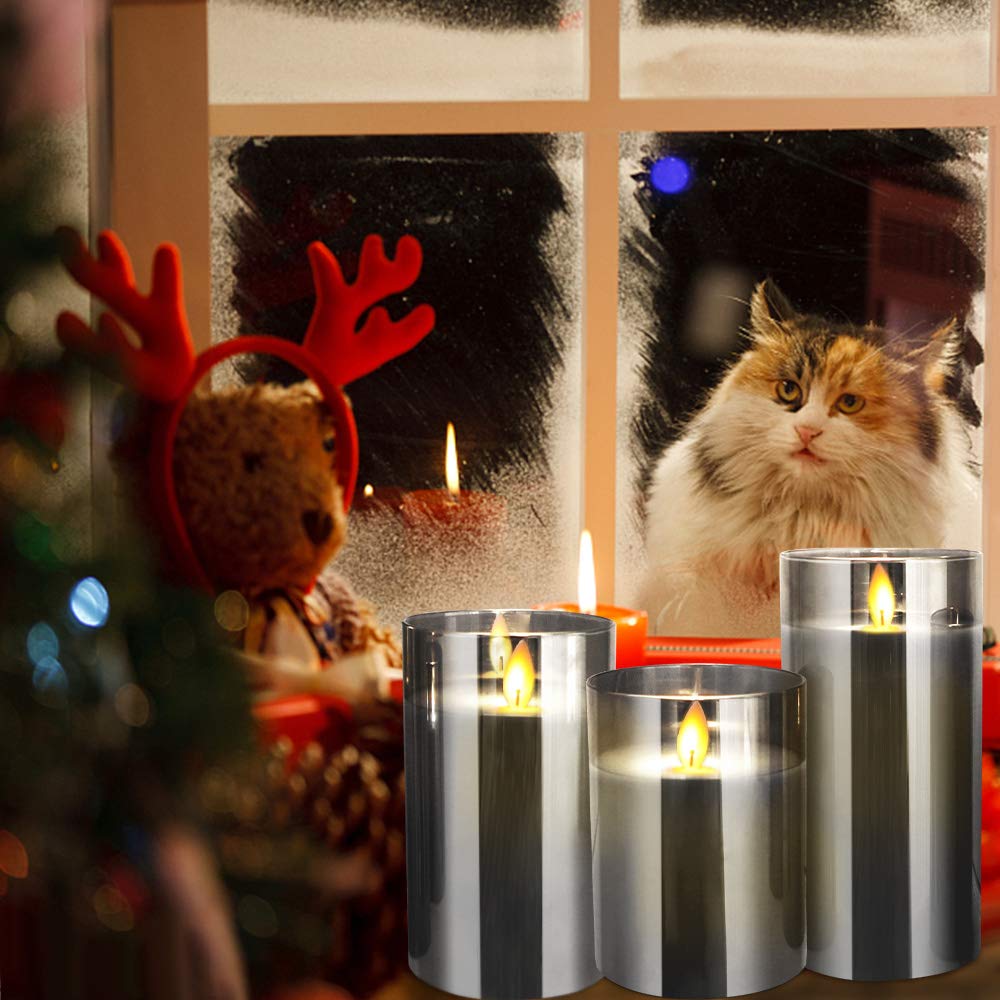 YMing LED Flammenlose Kerze mit Fernbedienung und Timer, 4in 5in 6in, 3er-Set batteriebetriebene mit beweglichen Wick Dancing Flames für Bad Deko, Deko Wohnzimmer, Tischdeko Wohnzimmer