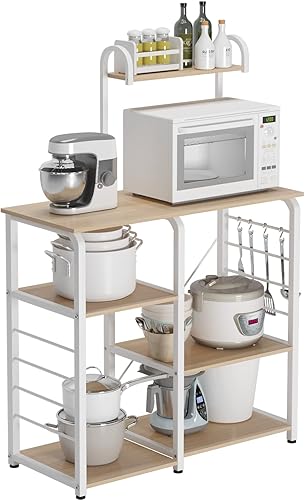 sogesfurniture Estante de cocina para panadero, soporte para horno microondas de 35.4 pulgadas, estante de almacenamiento de 4 niveles con 5