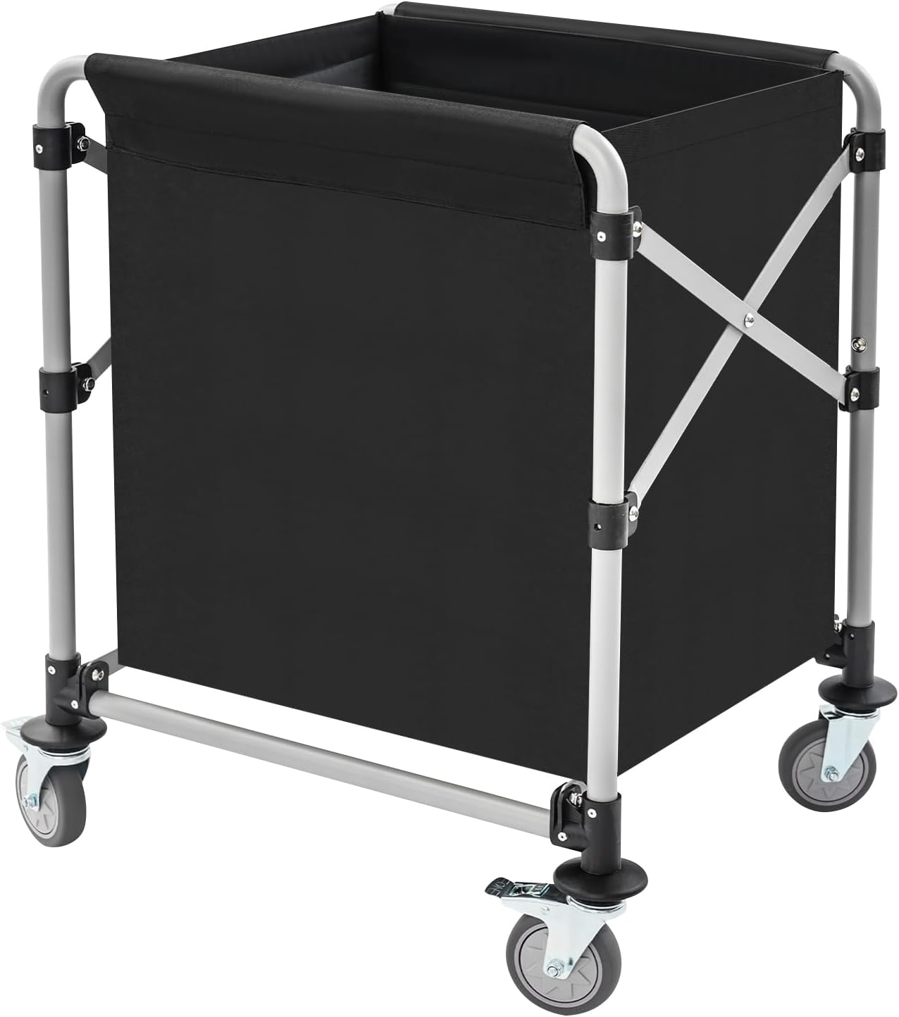 Commercial Laundry Cart with Wheels, 220lbs Capacity Foldable Rolling Laundry Hamper on Wheels, 24x20x32'' Big Laundry Basket with Removable Liner Bag for Home Hotel, Black