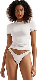 Women Double Lined Fitted Basic Tee Crew Neck Short Sleeve Y2K Crop Top