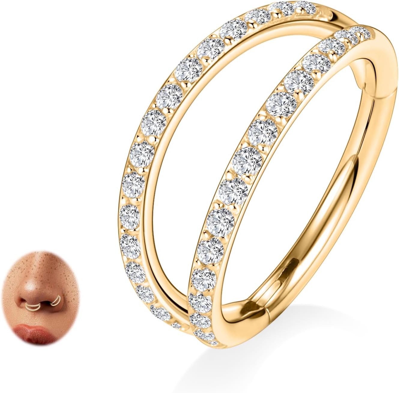 FUNLMO Double Hoop Nose Ring Septum Ring Conch Helix Daith Rook Tragus Cartilage Nose Lip Piercing Jewelry G23 Titanium Cube Zircon 16G 6mm