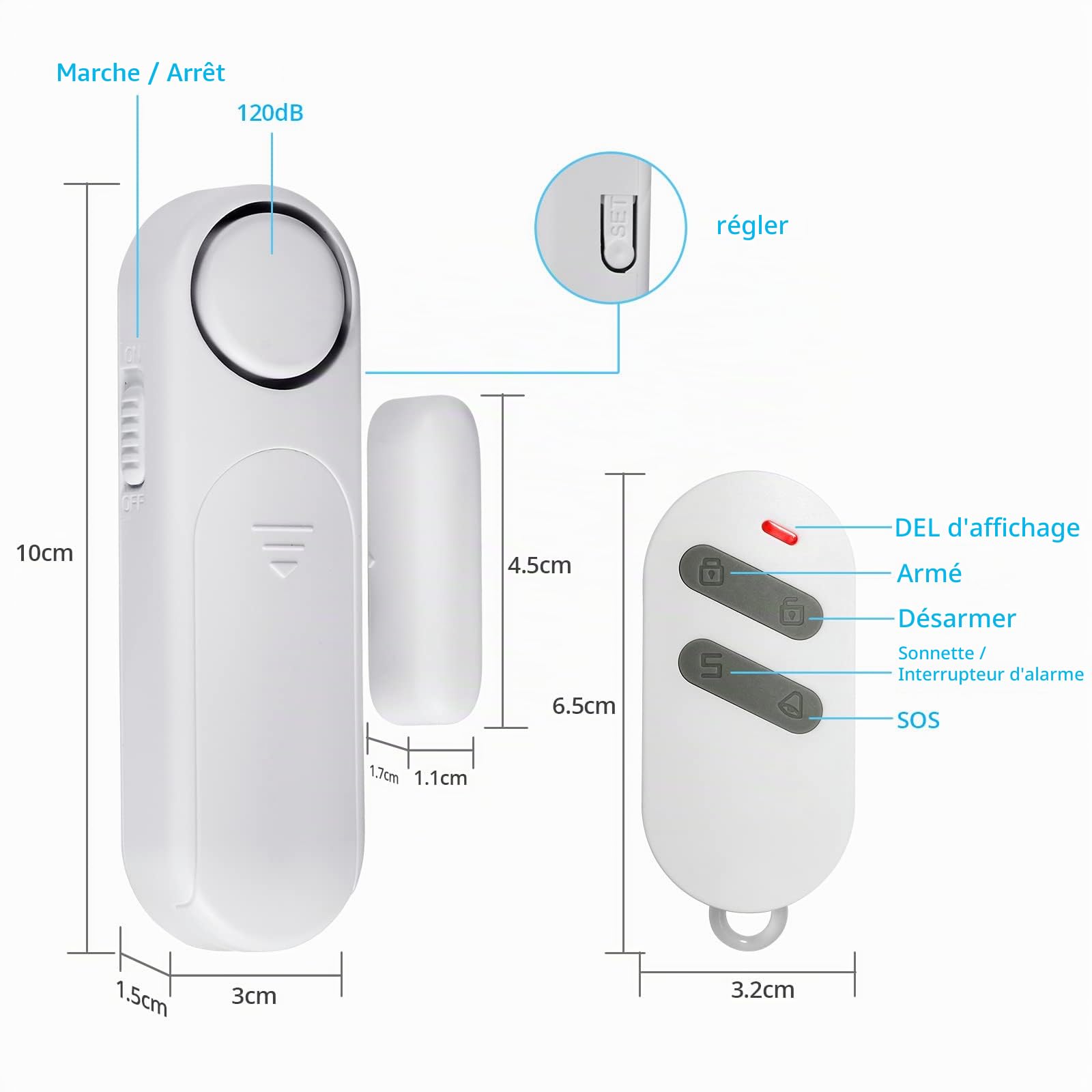 Alarme Porte et Fenetre, Détecteur Ouverture de Porte, 3 Modes Kit Alarme Maison sans Fil, Alarme de Porte avec 3 Télécommandes, Ldéal pour la Maison, Garage, Bureau et Magasin