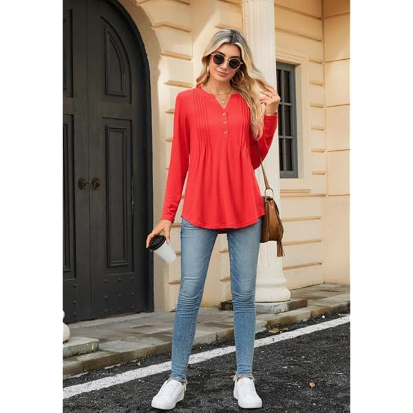 Bestbee Women's Long Sleeve Button-Down Shirts V Neck Tunic Tops 2024 Fall Tops Casual T-Shirts Dressy Blouses - Image 6