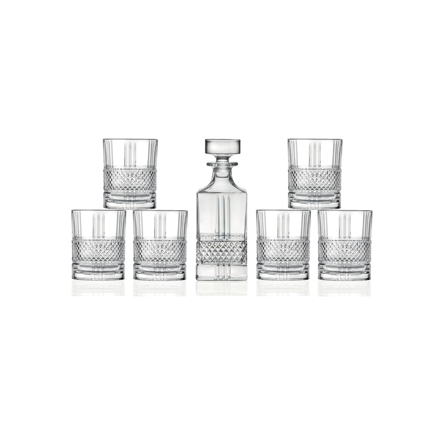 Lot de 7 bouteilles et verres pour whisky – Set de whisky avec bouteille et verres avec décoration en diamant, en verre, bouteille de 85 cl et verres de 34 cl