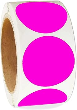 Fluorescent Pink 2" Color Coding Labels for Teachers Classroom Office | Self-Adhesive Matte Finish Easy-Write Permanent Bond 500Pcs for Inventory Craft Filing Color-Coding