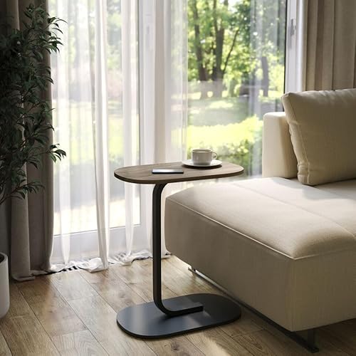 URBNLIVING C Shaped Oval Side End Wood & Metal Table for Bedside, Couch, Sofa, Perfect for Living Room, Bedroom, Office - Compact Multi-Functional Design - Image 3