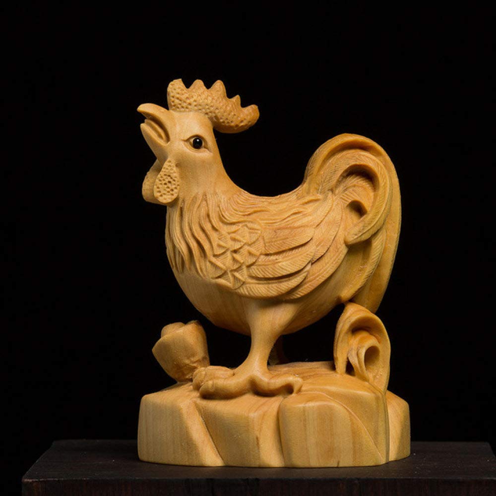 Coq Zodiaque Chinois sculpture sur bois de buis pour décoration Feng Shui