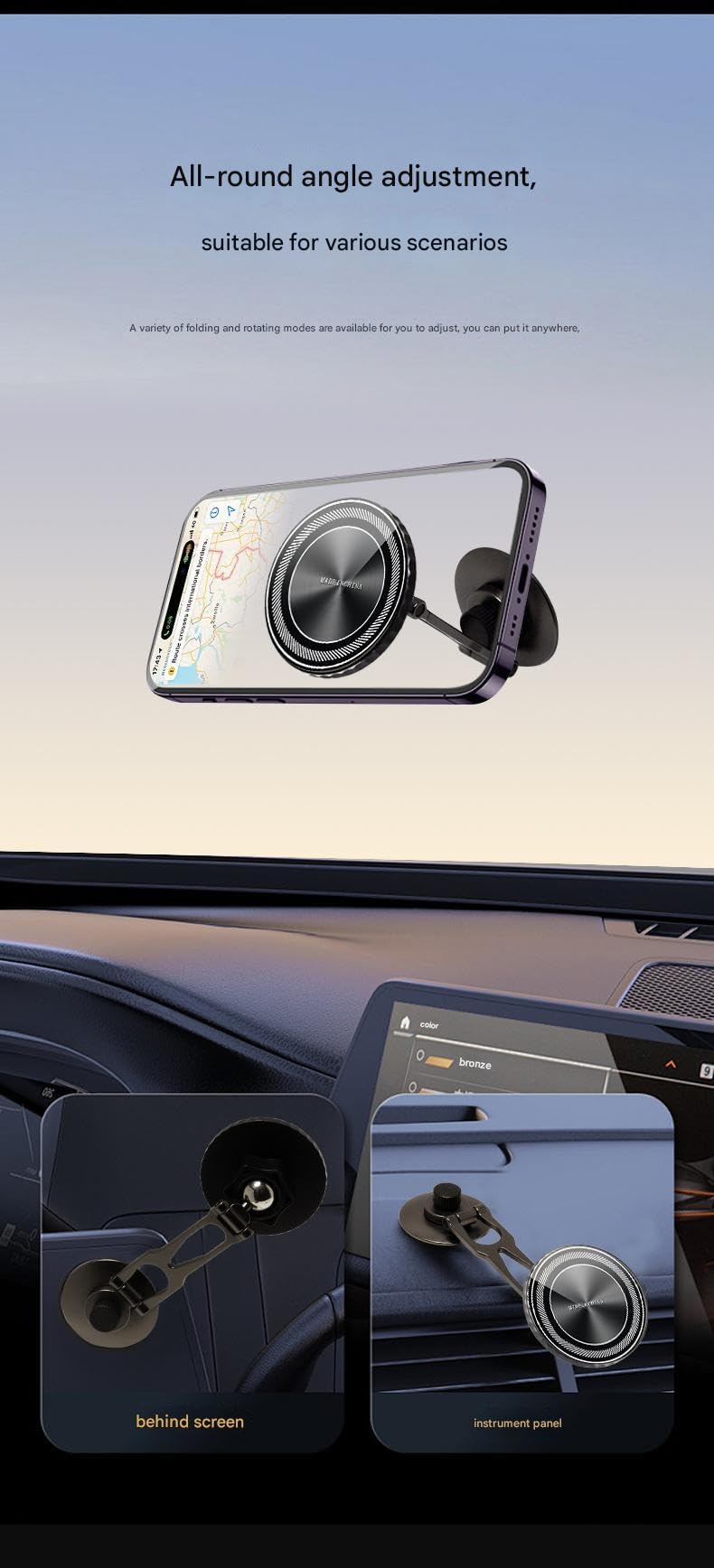 bansite 2025 New Clear Crystal Aluminum Alloy Mobile Phone Holder Magnet Air Vent Car Universal Holder Adhesive Clamp — view 5