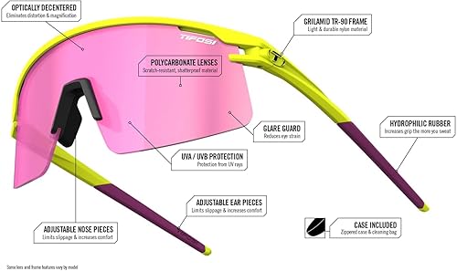 Miniatura 4 de Tifosi Gafas de sol de ciclismo Moab Lite, ideales para ciclismo, correr, béisbol y pickleball, lentes de policarbonato inastillables
