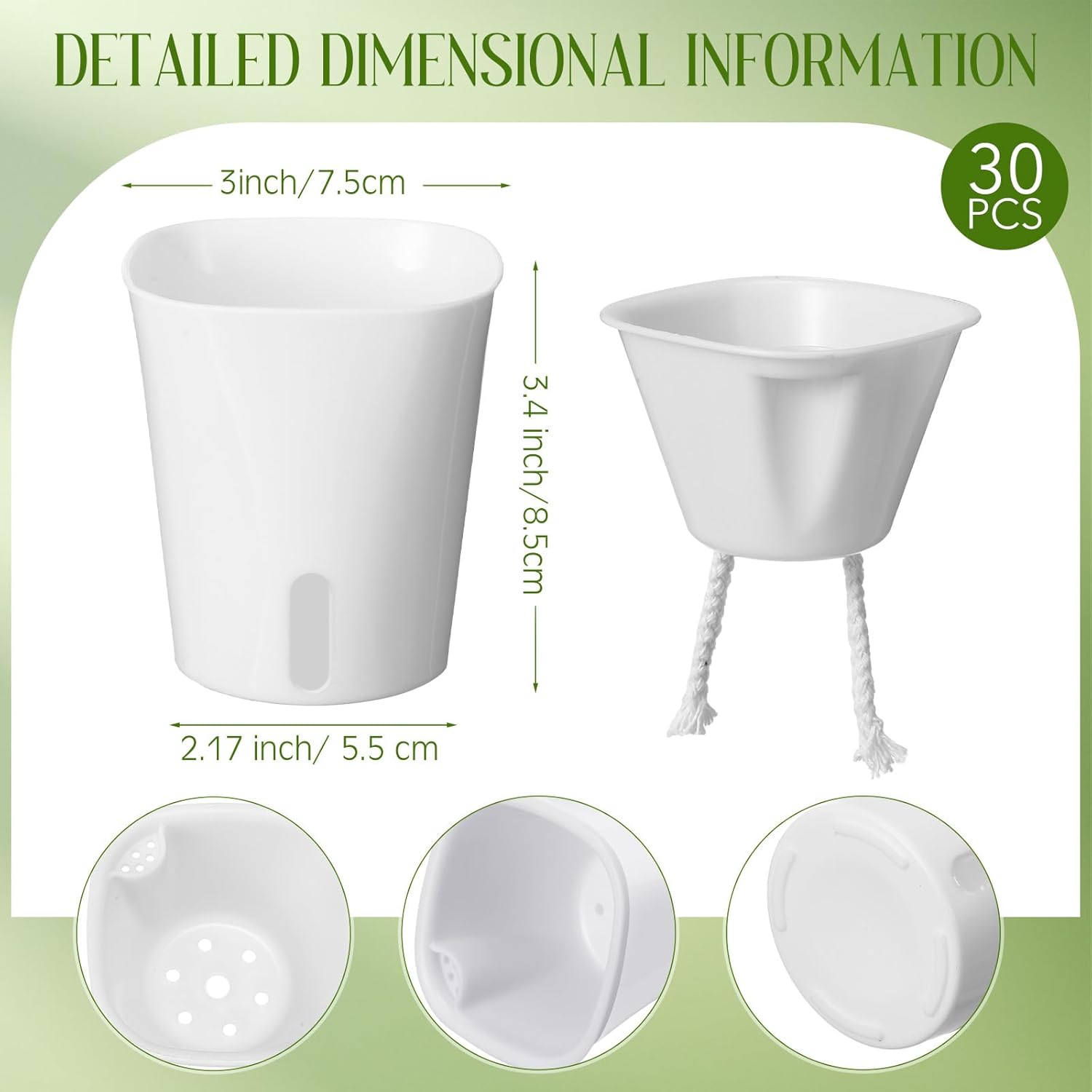 Ziliny 30 Pcs 3 Inch Self Watering Pots Self Watering Planters for Indoor Planters Plastic Garden Flower Pots with Level Indicator Vents for Herbs