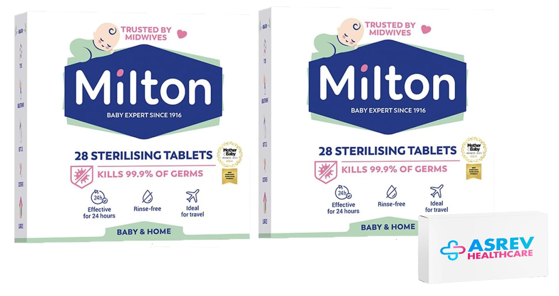 Sterilising 56 Tablet Pack - Cold Water Sterilisation - Feeding Bottle, Teats, Antibacterial, Antiseptic Cleaner, Household Surface Kitchen Hygiene - 2 x 28 Milton Sterilising Tablets