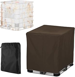 Funda para Depósito de Agua 300/600/800/ 1000 Litros, Impermeable Cubierta para Ibc Deposito de Agua,210D oxford Fundas Protectora para Tanque de Cisterna c(Size:300L : 81*61*100CM,Color:marrón)