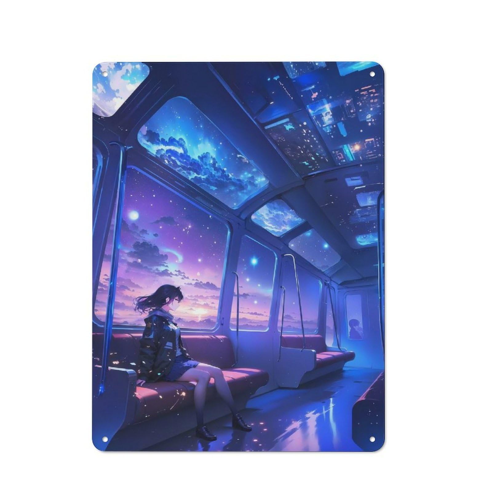 Junmoney Girls Style-24 Retro Anime On A Starry Train Metal Gift Sign 40X30cm, Home Wall Decor For Flat, Dorm Room, Lounge Or Cafe